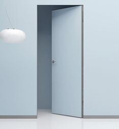 Скрытая дверь обратного открывания Invisible с притвором под покраску с алюминиевой матовой кромкой 4 стороны Правая
