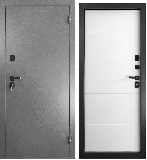 Входная дверь Промет Холд Термо Букле Графит/Экошагрень белая